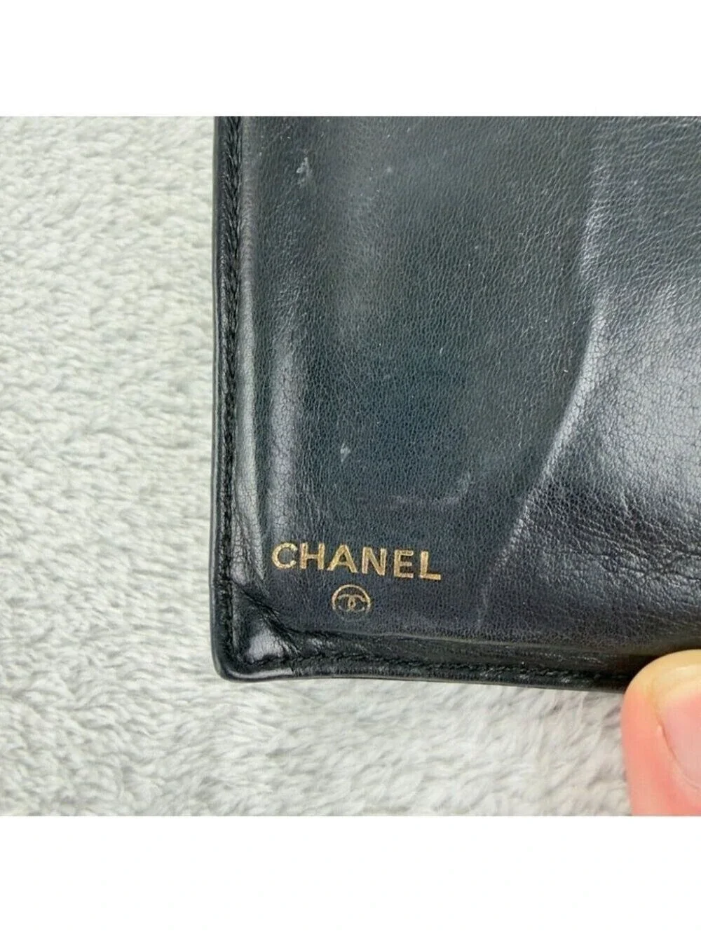 Chanel Black Grained Calfskin CC Logo Bifold Wallet